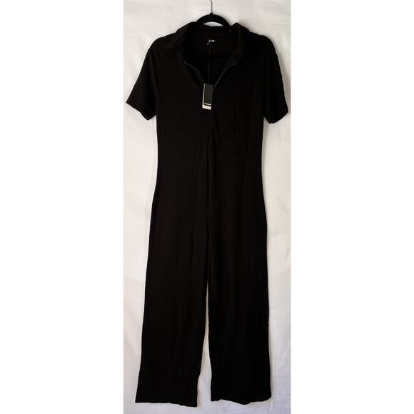 Monrow Pants - MWT MONROW Black Supersoft Short Sleeve Polo Jumpsuit Sz unknown see measurement